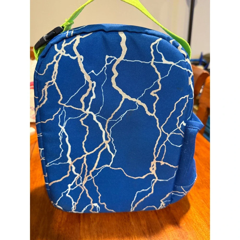 Lands End Kids Blue Lightning Bolt Insulated Lunch Box‎ Neon Green